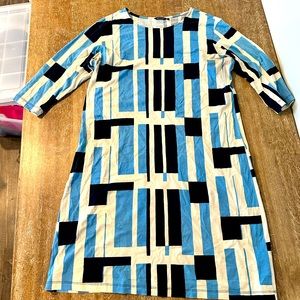 Marimekko White and Blue geometric print dress